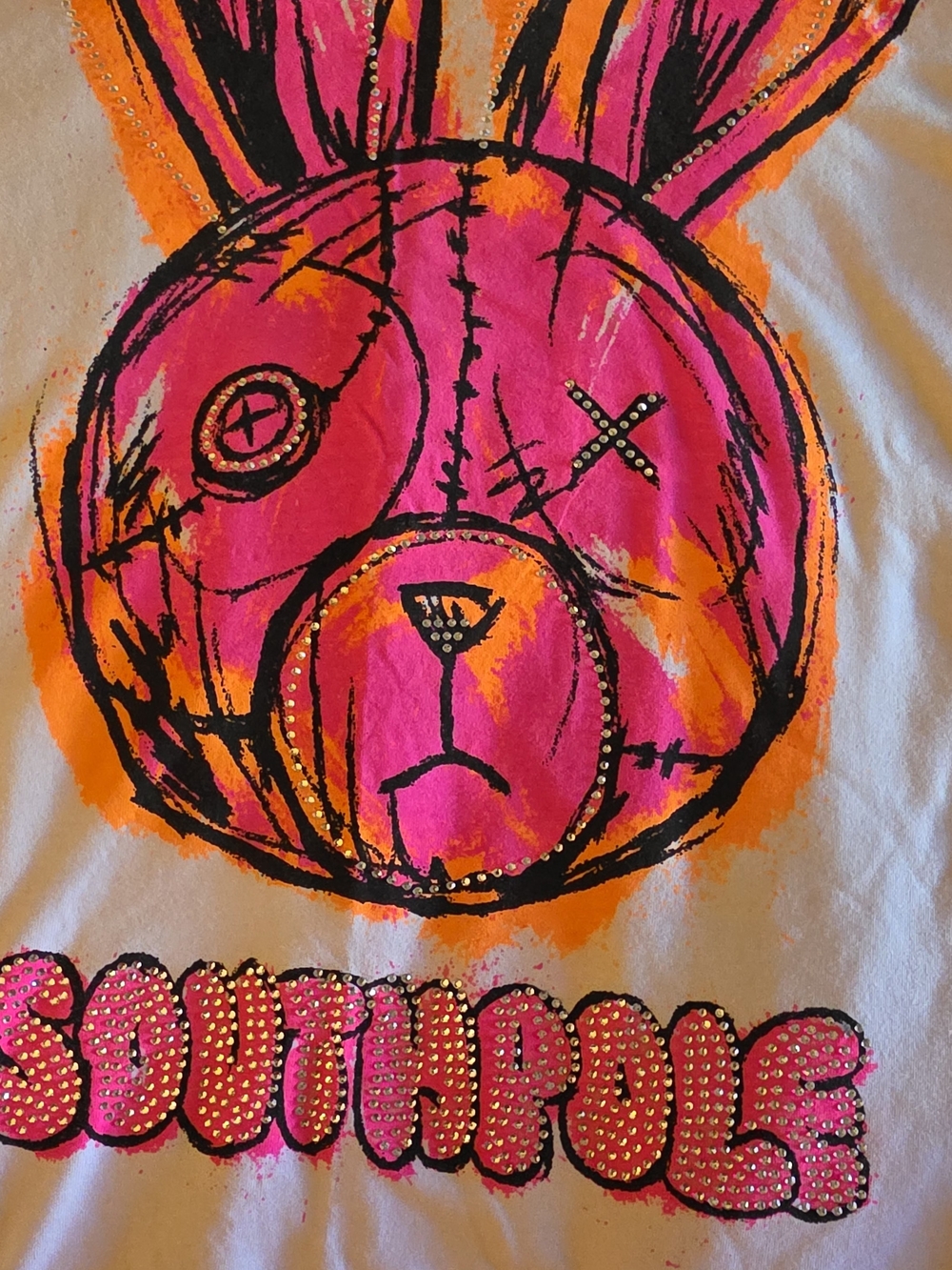 Southpole White Rhinestone Bunny Tee - Y2K Skater Cyber Grunge - Size M